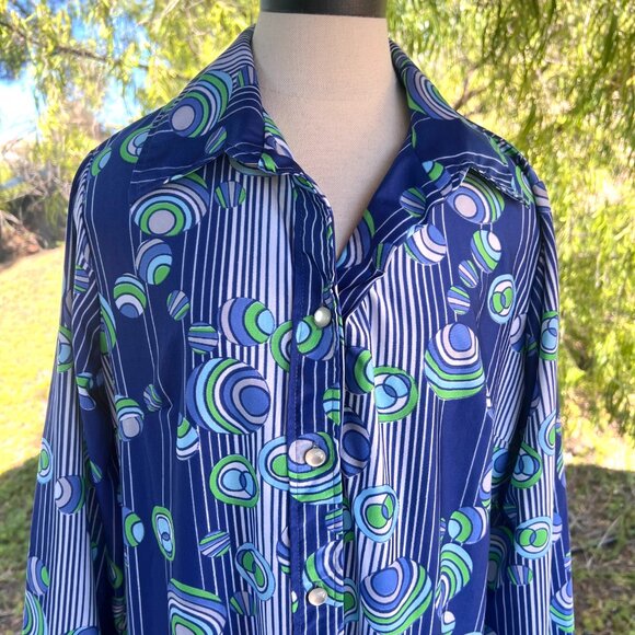 70's Dress - Funky Psychedelic Abstract Print - Midi - Size Med/Large - Picture 2 of 7